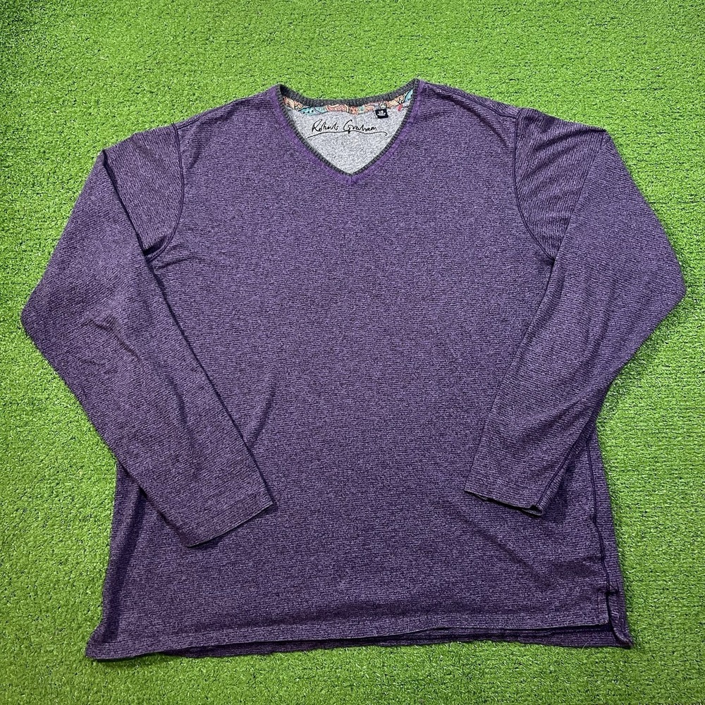 Robert Graham Golf Sweater LG Purple Lightweight Classic Stretch Fit Black Trim‎